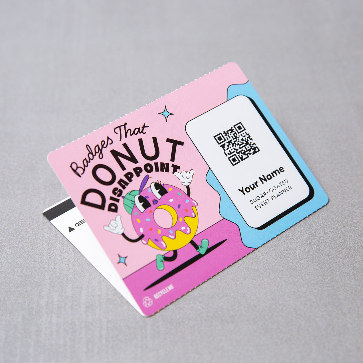 Elevate your conference with our 4x3 double-sided eco-friendly custom event badges. Crafted from premium 9.5 pt direct thermal paper, our event name badge printing offers sustainability, durability while bringing your designs to life with stunning detail and clarity.