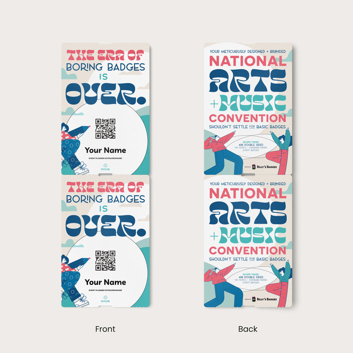 Elevate your promotional event, corporate conference, or trade show with our 4x6 vibrant, high-quality double-sided custom event badges. Crafted from premium 9.5 pt direct thermal paper featuring eco-friendly event badge printing, these durable personalized event badges showcase your designs with stunning detail and clarity.
