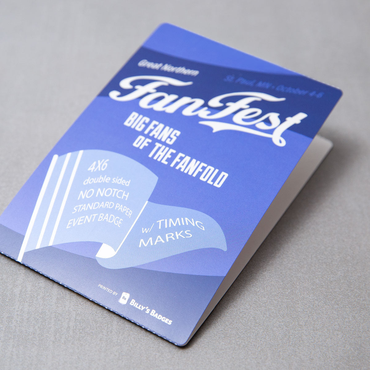 Elevate your promotional event, corporate conference, or trade show with our 4x6 vibrant, high-quality double-sided, no notch custom event badges. Crafted from premium 9.5 pt direct thermal paper featuring eco-friendly event badge printing, these durable personalized event badges showcase your designs with stunning detail and clarity.