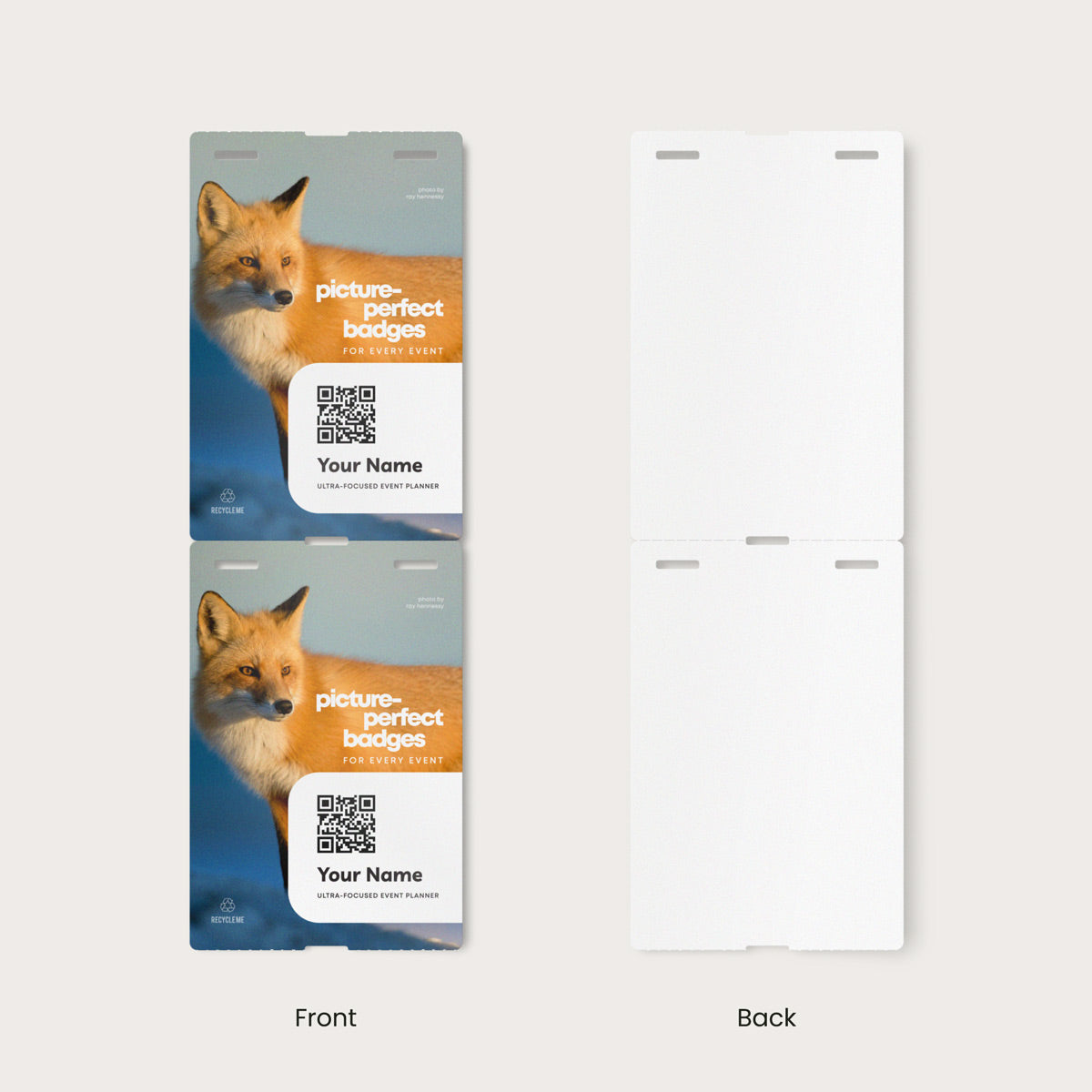 Elevate your promotional event, corporate conference, or trade show with our 4x6 vibrant, high-quality single-sided, double notch custom event badges. Crafted from premium 9.5 pt direct thermal paper featuring eco-friendly event badge printing, these durable personalized event badges showcase your designs with stunning detail and clarity.