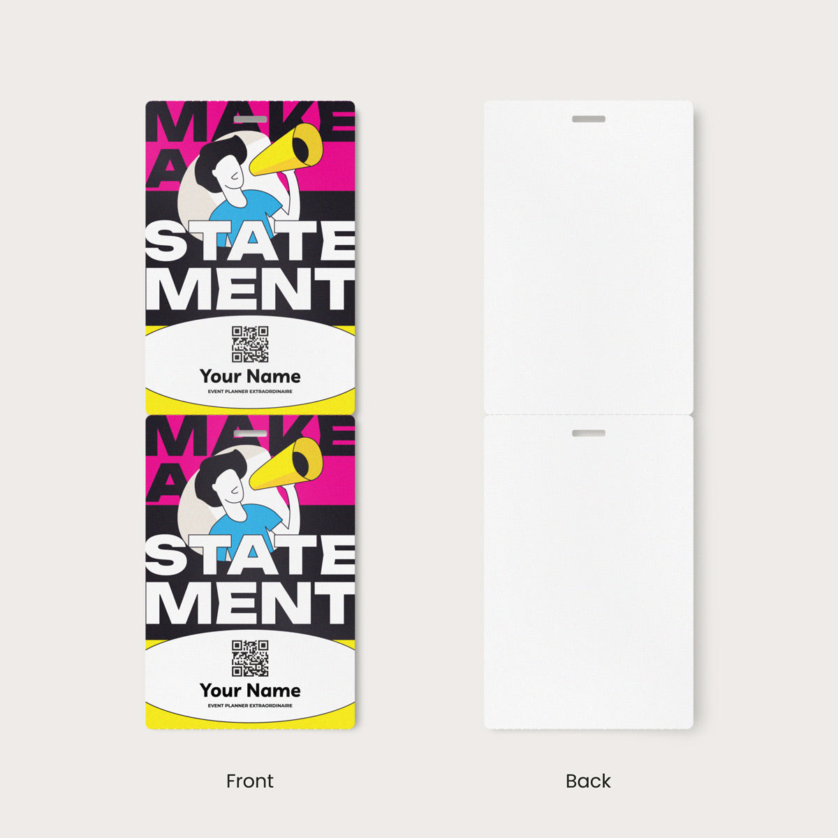 Elevate your promotional event, corporate conference, or trade show with our 4x6 vibrant, high-quality single-sided, single notch custom event badges. Crafted from premium 9.5 pt direct thermal paper featuring eco-friendly event badge printing, these durable personalized event badges showcase your designs with stunning detail and clarity.