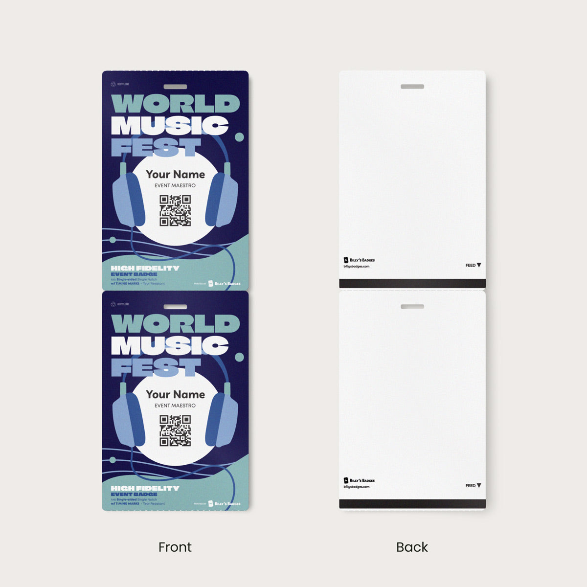 Elevate your promotional event, corporate conference, or trade show with our 4x6 vibrant, high-quality single-sided, single notch custom event badges. Crafted from premium 9.5 pt direct thermal paper featuring eco-friendly event badge printing, these durable personalized event badges showcase your designs with stunning detail and clarity.