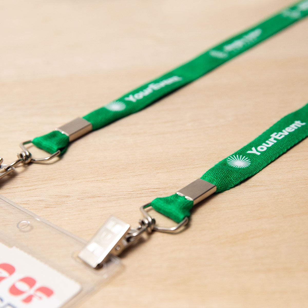 Elevate your brand with eco-friendly personalized conference lanyards. Crafted from bamboo, these sustainable event lanyards feature a double clip attachment showcasing your designs with stunning detail and clarity.