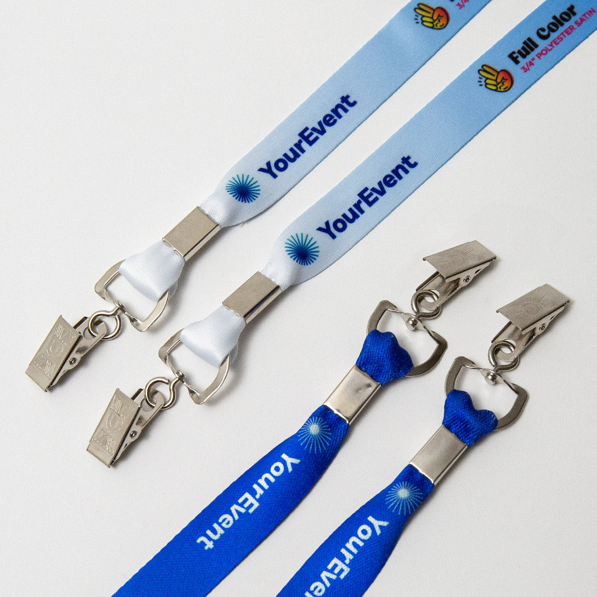 Elevate your brand with our custom badge lanyards. Crafted from premium polyester satin material, our double bulldog conference lanyards offer durability and bring your designs to life with stunning detail and clarity. Eco-friendly options available.