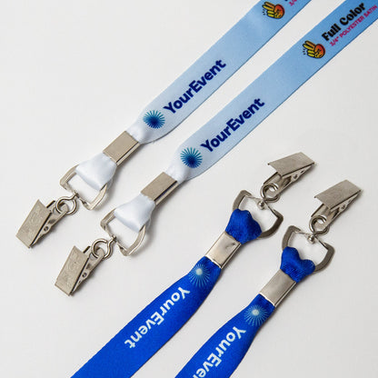 Elevate your brand with our custom badge lanyards. Crafted from premium polyester satin material, our double bulldog conference lanyards offer durability and bring your designs to life with stunning detail and clarity. Eco-friendly options available.