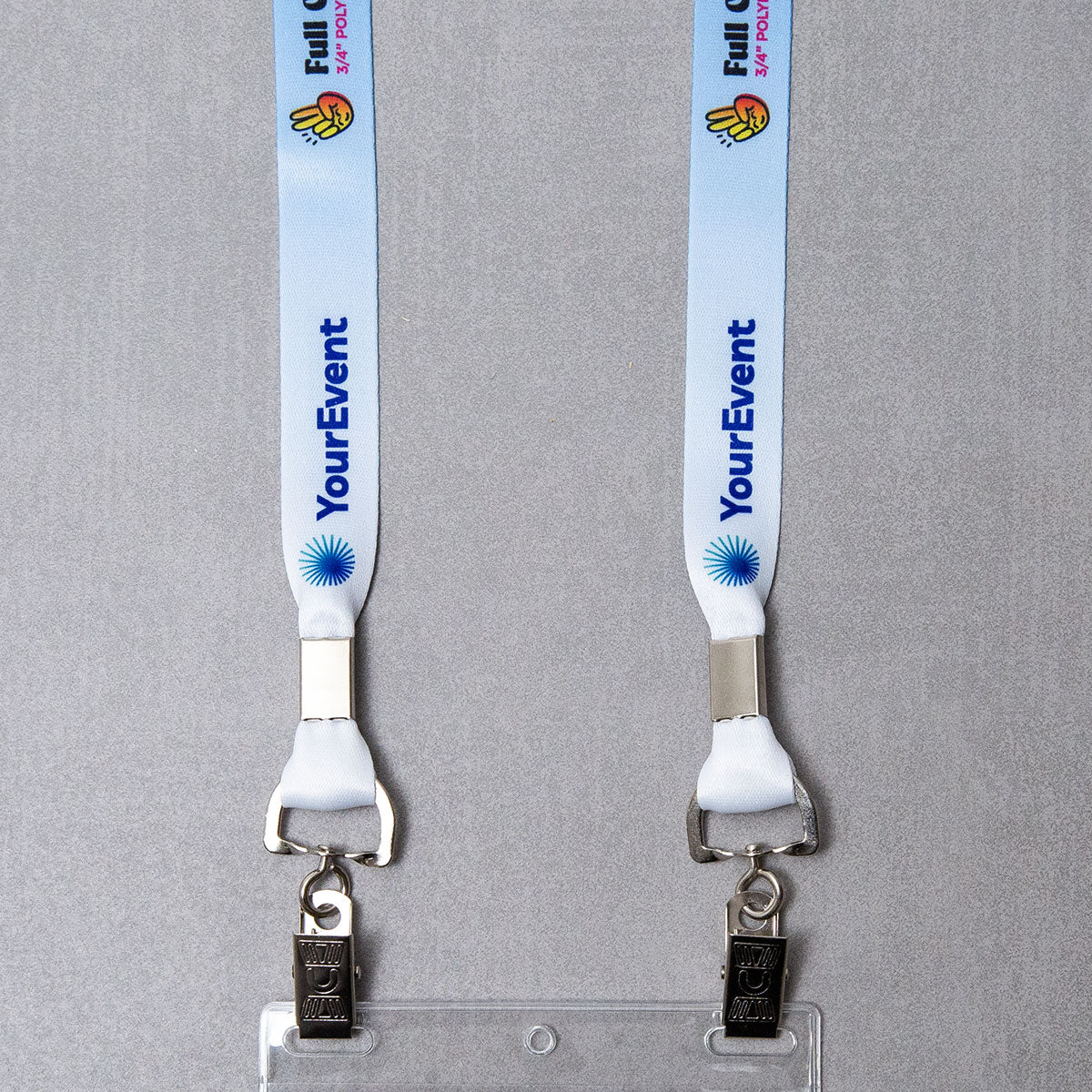 Elevate your brand with our custom badge lanyards. Crafted from premium polyester satin material, our double bulldog conference lanyards offer durability and bring your designs to life with stunning detail and clarity. Eco-friendly options available.