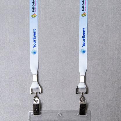 Elevate your brand with our custom badge lanyards. Crafted from premium polyester satin material, our double bulldog conference lanyards offer durability and bring your designs to life with stunning detail and clarity. Eco-friendly options available.