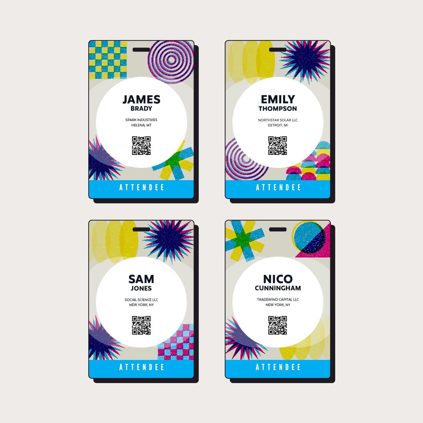 Full color custom event badge with collage background